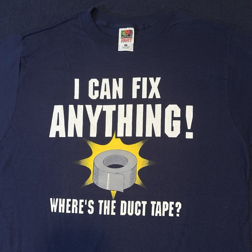 Vintage I Can Fix Anything, Where's The Duct Tape T Shirt Mens Medium Slim Funny